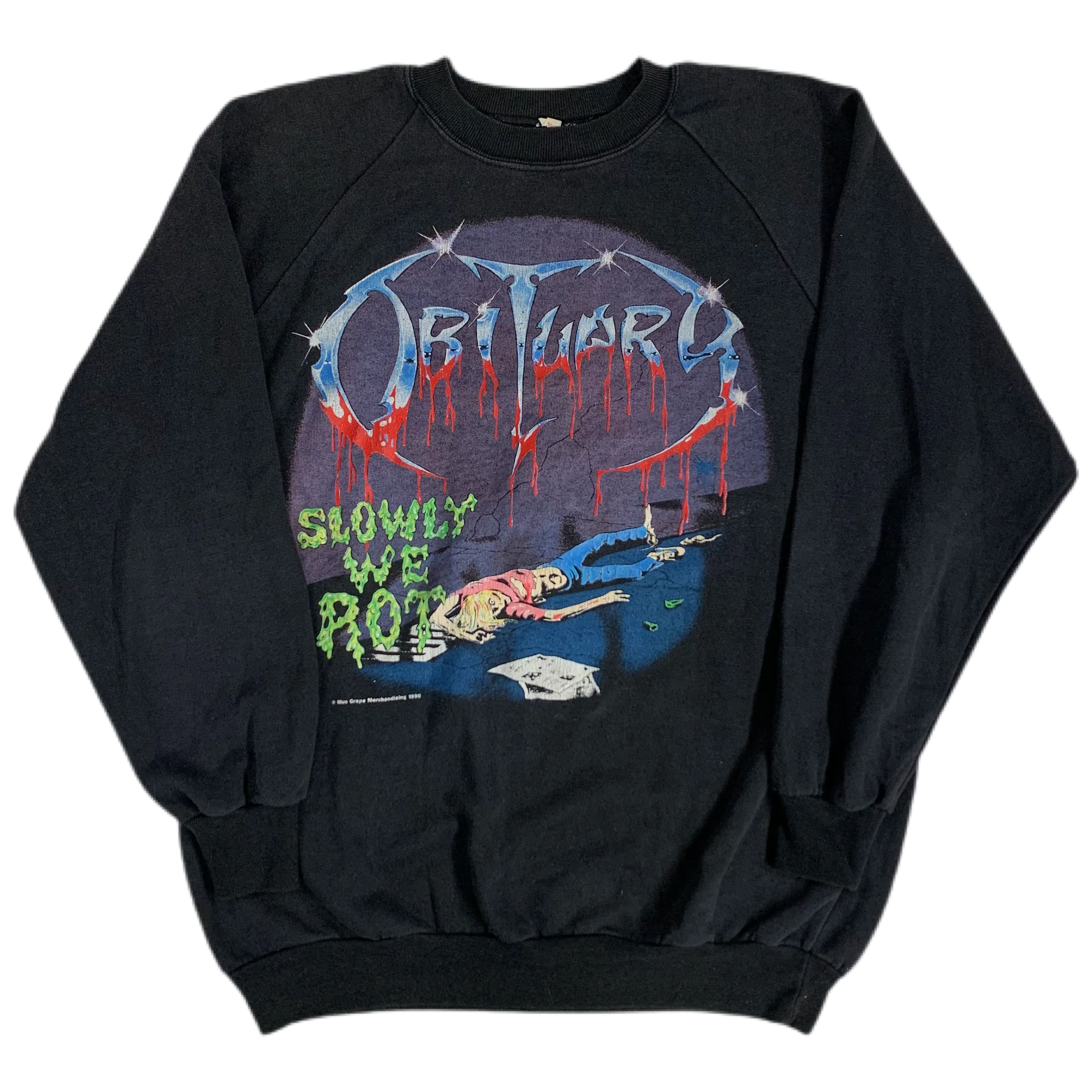 Vintage Obituary "Slowly We Rot" Raglan Sweatshirt