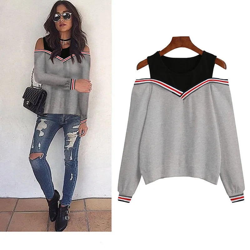 Women Off Shoulder Leisure Pullover Hoodies