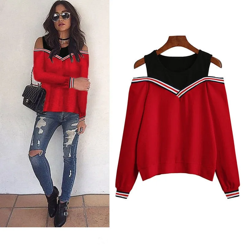 Women Off Shoulder Leisure Pullover Hoodies