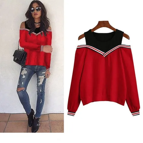 Women Off Shoulder Leisure Pullover Hoodies