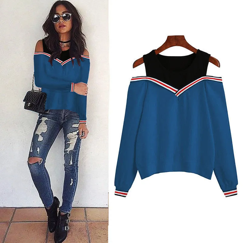 Women Off Shoulder Leisure Pullover Hoodies