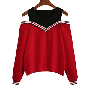 Women Off Shoulder Leisure Pullover Hoodies