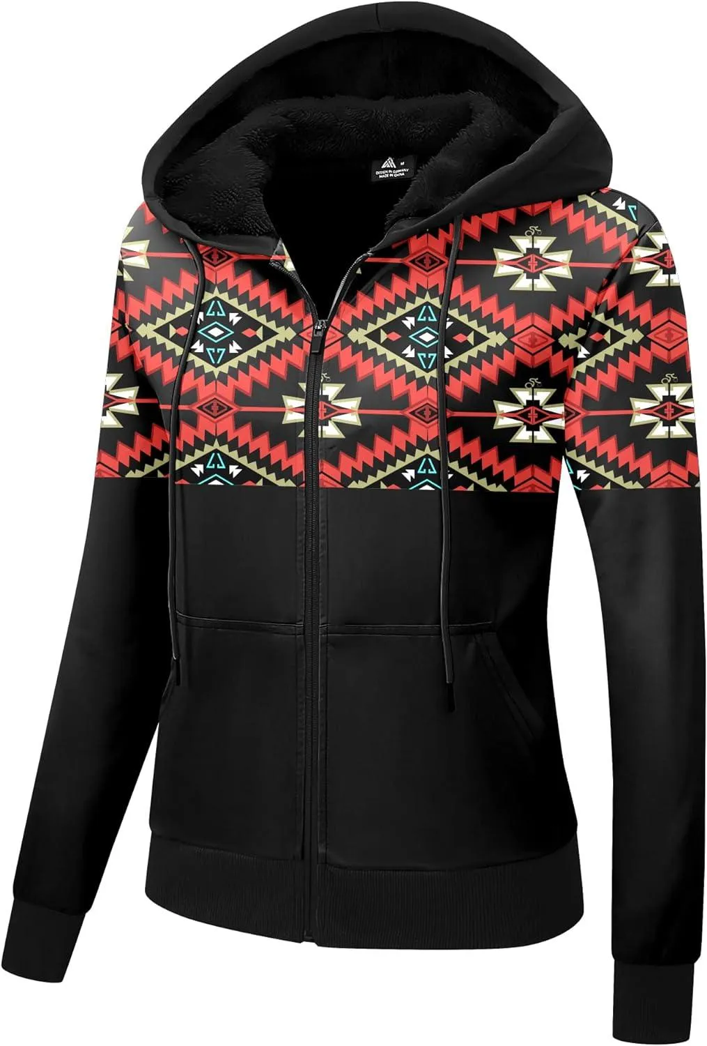 Women's Black-Brown Full Zip Up Hoodie-ZPK006930