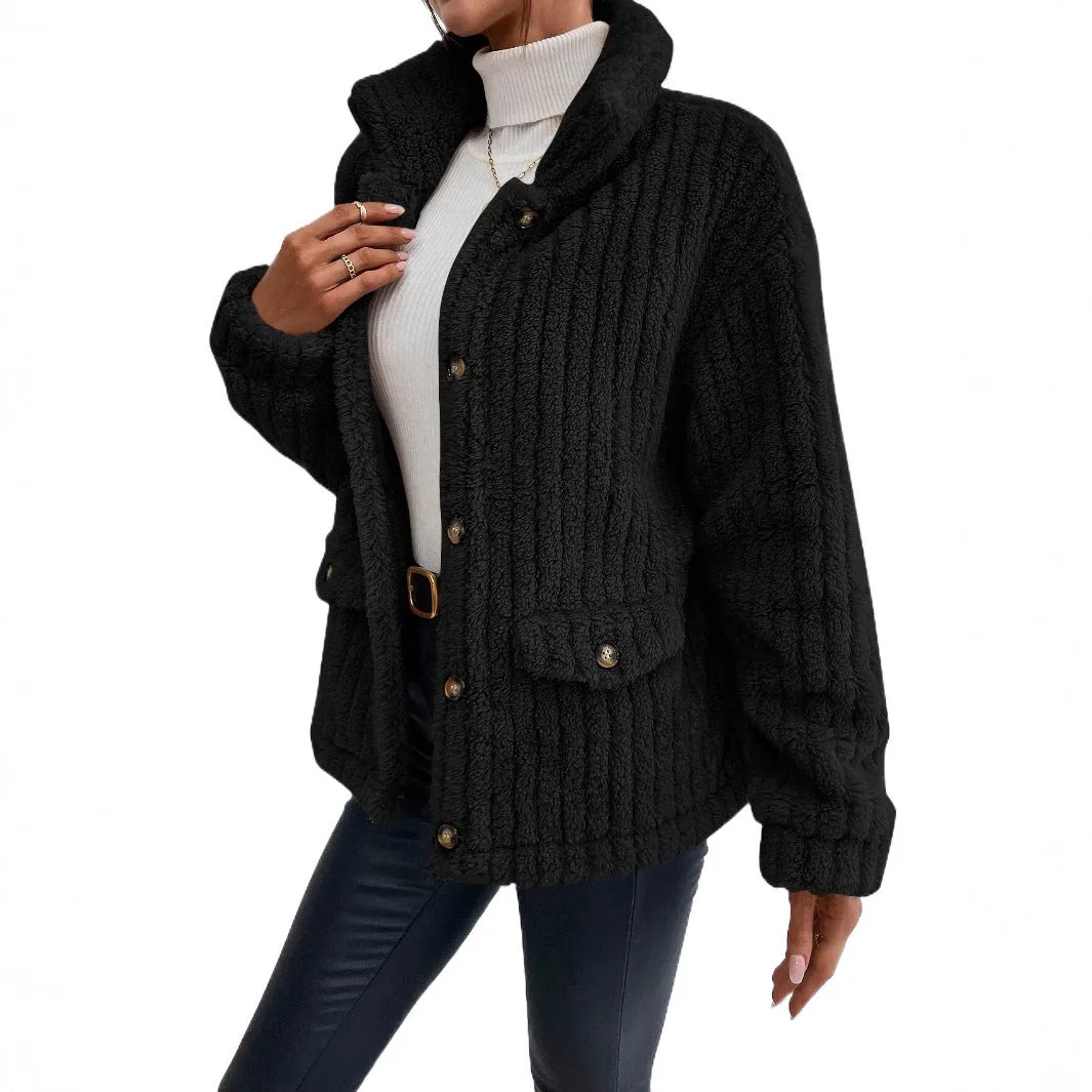 Women's Double-Sided Velvet Button Cardigan Casual Coat