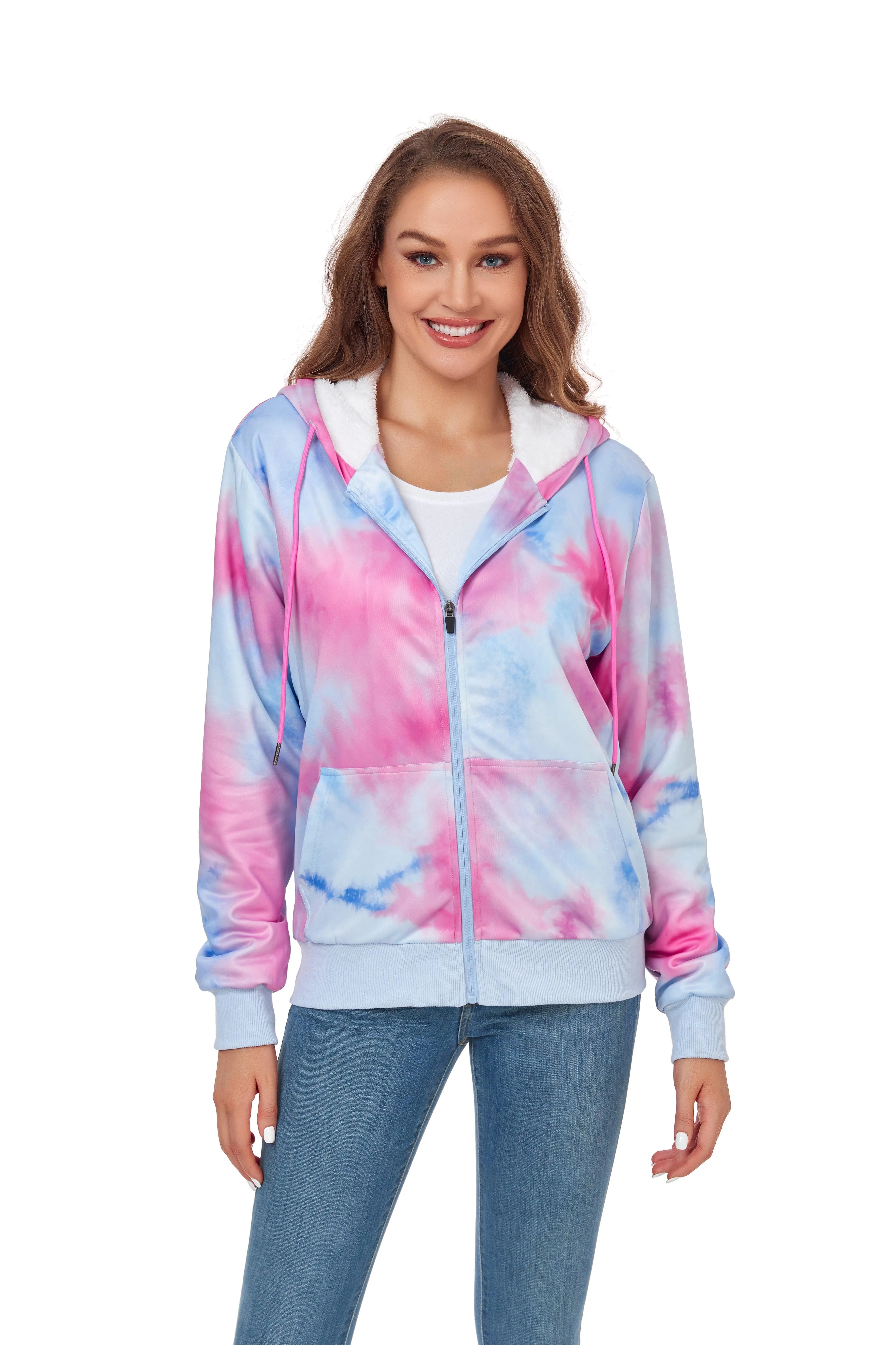 Women's Zipper Fleece Sherpa Lined Hoodie-ZPK006159