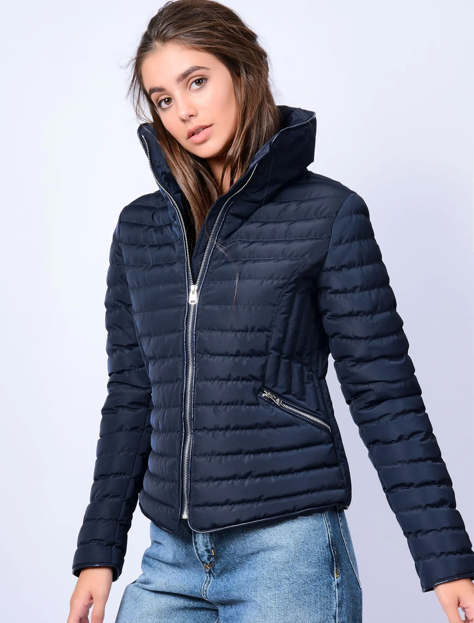 Zelda Funnel Neck Quilted Jacket in Peacoat - Tokyo Laundry