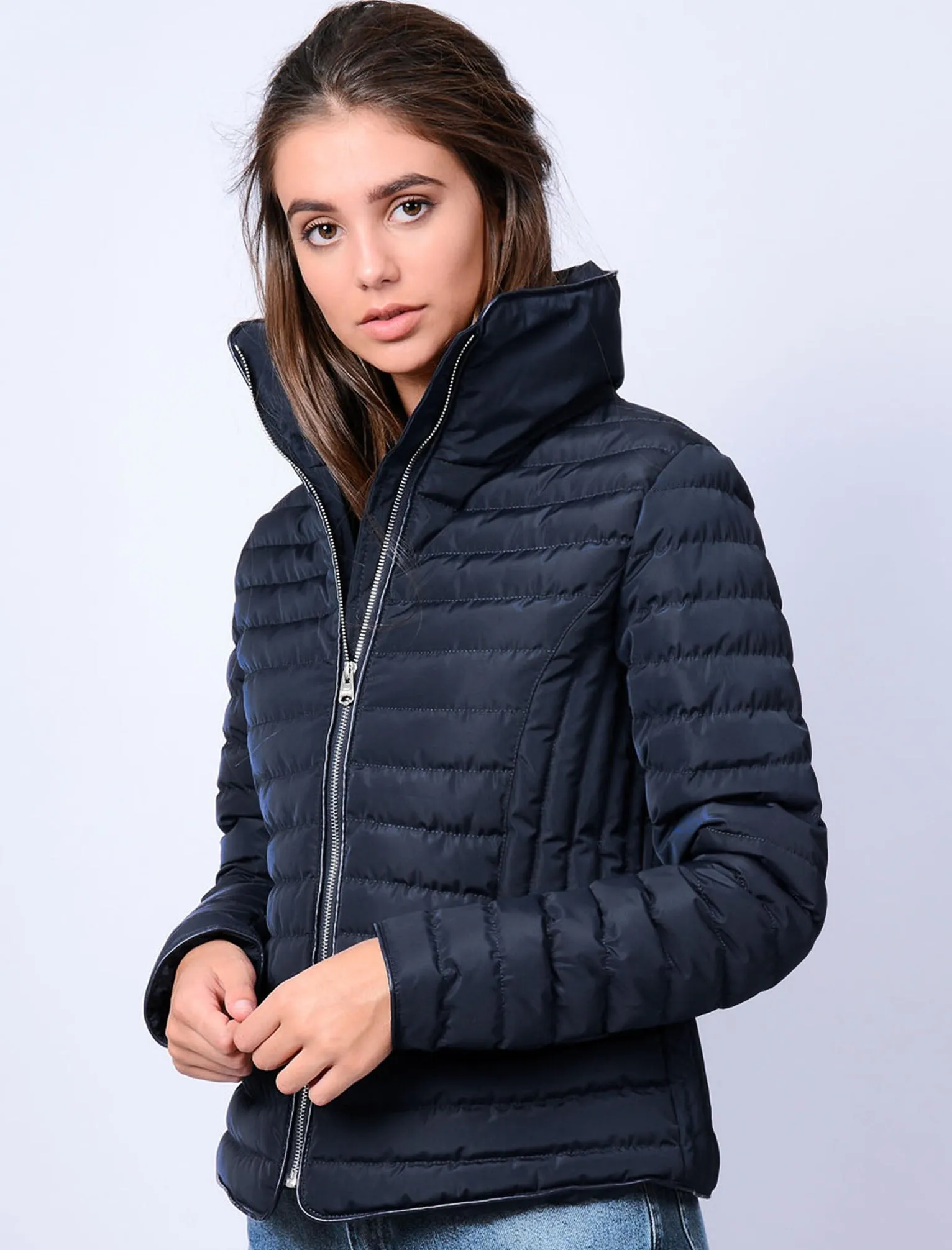 Zelda Funnel Neck Quilted Jacket in Peacoat - Tokyo Laundry